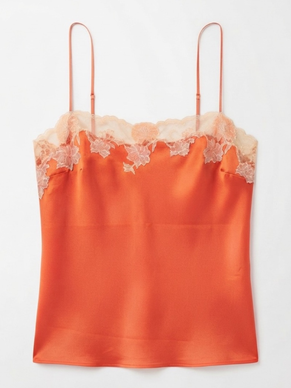 Vintage Josie Natori Orange Satin & Beige Lace Cami Top Size S Early 2000s Y2K